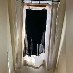 Roccobarocco Asymmetrical Wool Jersey Skirt with Sheer Silk Panels Women’s 14